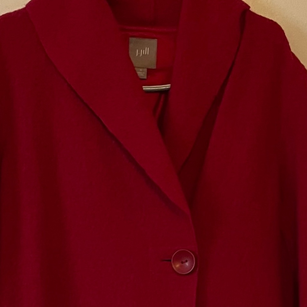 J Jill Womens Red Wool Blend Wrap Coat Mid Length Pockets Small - Picture 5 of 8
